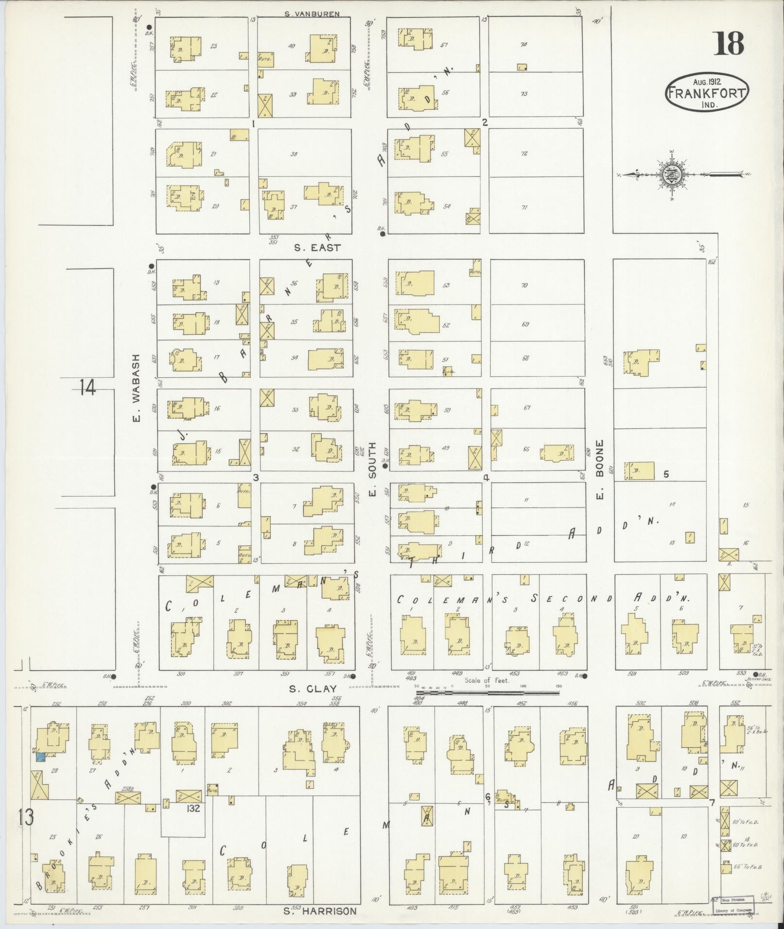 Sanborn Fire Insurance Map from Frankfort, Clinton County, Indiana (1912), Sheet #0018 - Complete Map Set gallery image, historic Sanborn map, vintage wall art, Indiana Indiana