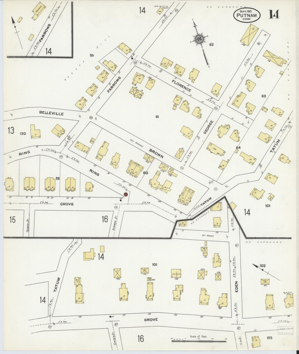 Sanborn Fire Insurance Map from Putnam, Windham County, Connecticut (1910), Sheet #0014 - Historic Sanborn Fire Insurance Map Print, vintage old map wall art, antique decor, genealogy gift, Connecticut Connecticut map