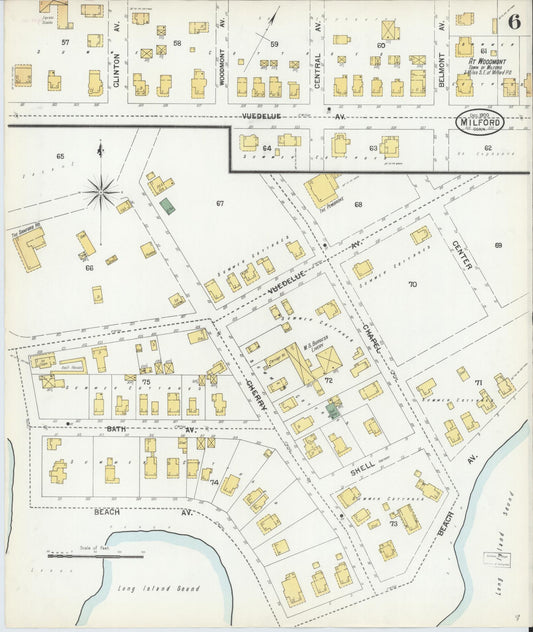 Sanborn Fire Insurance Map from Milford, New Haven County, Connecticut (1900), Sheet #0006 - Historic Sanborn Fire Insurance Map Print, vintage old map wall art, antique decor, genealogy gift, Connecticut Connecticut map