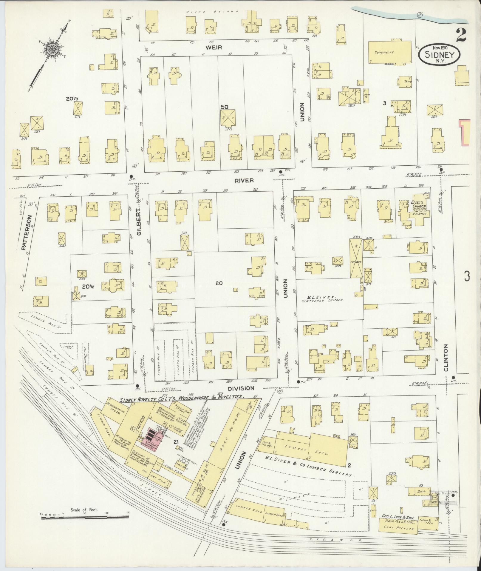 Sanborn Fire Insurance Map from Sidney, Delaware County, New York (1910), Sheet #0002 - Complete Map Set gallery image, historic Sanborn map, vintage wall art, Sidney Delaware