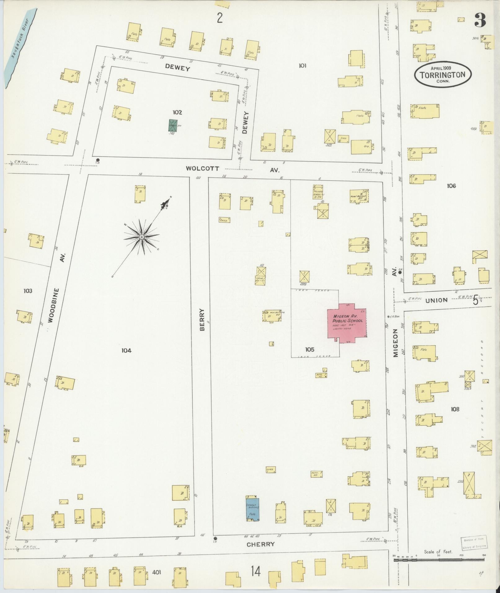 Sanborn Fire Insurance Map from Torrington, Litchfield County, Connecticut (1909), Sheet #0003 - Historic Sanborn Fire Insurance Map Print, vintage old map wall art, antique decor, genealogy gift, Connecticut Connecticut map