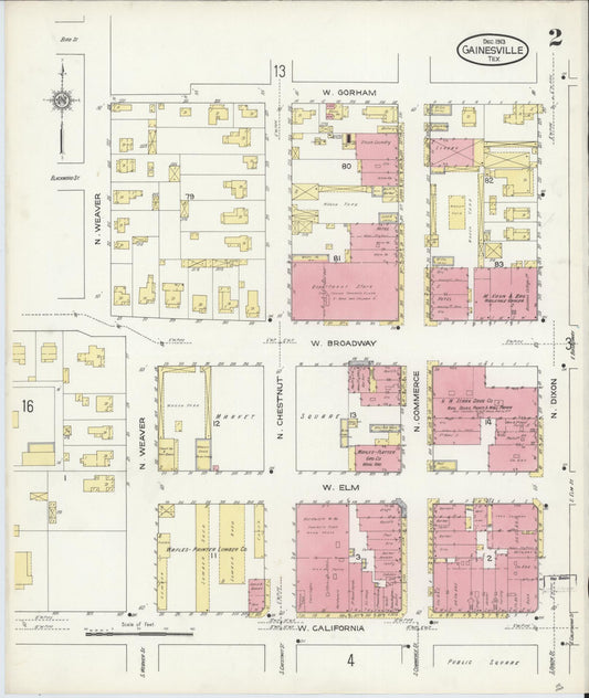 Sanborn Fire Insurance Map from Gainesville, Cooke County, Texas (1913), Sheet #0002 - Historic Sanborn Fire Insurance Map Print, vintage old map wall art, antique decor, genealogy gift, Texas Texas map