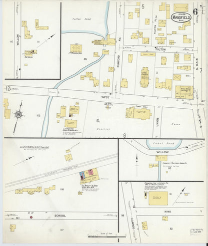 Sanborn Fire Insurance Map from Mansfield, Bristol County, Massachusetts (1916), Sheet #0006 - Historic Sanborn Fire Insurance Map Print, vintage old map wall art, antique decor, genealogy gift, Massachusetts Massachusetts map