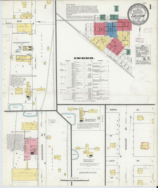 Sanborn Fire Insurance Map from Sallisaw, Sequoyah County, Oklahoma (1909), Sheet #0001 - Complete Map Set gallery image, historic Sanborn map, vintage wall art, Oklahoma Oklahoma