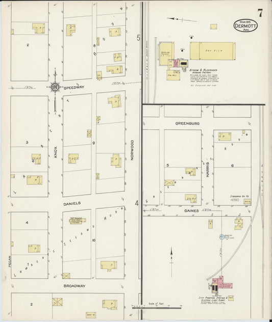 Sanborn Fire Insurance Map from Dermott, Chicot County, Arkansas (1915), Sheet #0007 - Historic Sanborn Fire Insurance Map Print, vintage old map wall art, antique decor, genealogy gift, Arkansas Arkansas map