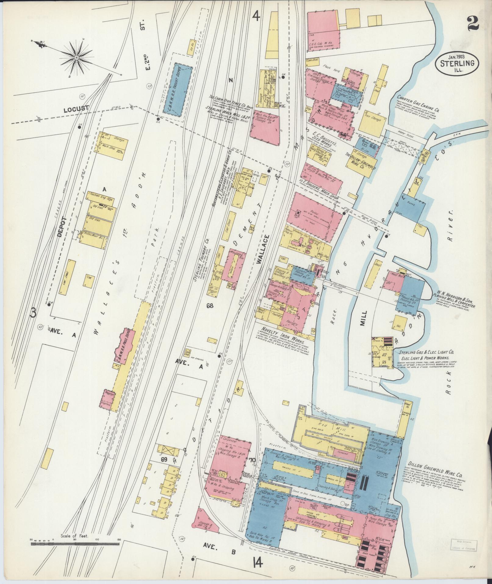 Sanborn Fire Insurance Map from Sterling, Whiteside County, Illinois (1903), Sheet #0002 - Complete Map Set gallery image, historic Sanborn map, vintage wall art, Illinois Illinois