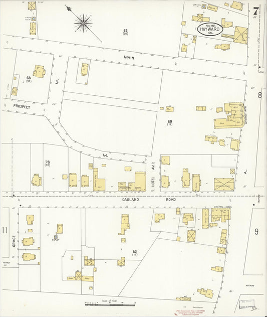 Sanborn Fire Insurance Map from Hayward, Alameda County, California (1907), Sheet #0007 - Historic Sanborn Fire Insurance Map Print, vintage old map wall art, antique decor, genealogy gift, California California map
