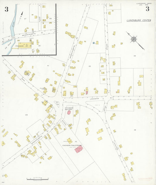 Sanborn Fire Insurance Map from Lunenburg, Worcester County, Massachusetts (1936), Sheet #0003 - Historic Sanborn Fire Insurance Map Print, vintage old map wall art, antique decor, genealogy gift, Massachusetts Massachusetts map