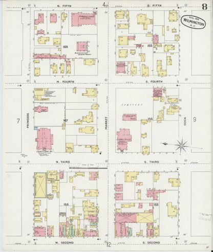 Sanborn Fire Insurance Map from Wilmington, New Hanover County, North Carolina (1898), Sheet #0008 - Complete Map Set gallery image, historic Sanborn map, vintage wall art, North Carolina North Carolina