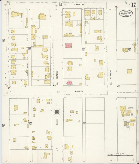 Sanborn Fire Insurance Map from Prescott, Yavapai County, Arizona (1910), Sheet #0017 - Historic Sanborn Fire Insurance Map Print, vintage old map wall art, antique decor, genealogy gift, Arizona Arizona map