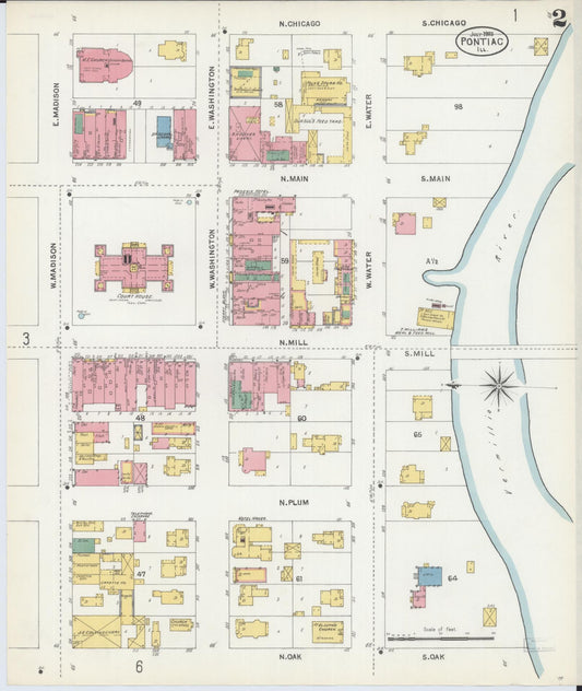 Sanborn Fire Insurance Map from Pontiac, Livingston County, Illinois (1903), Sheet #0002 - Historic Sanborn Fire Insurance Map Print, vintage old map wall art, antique decor, genealogy gift, Illinois Illinois map