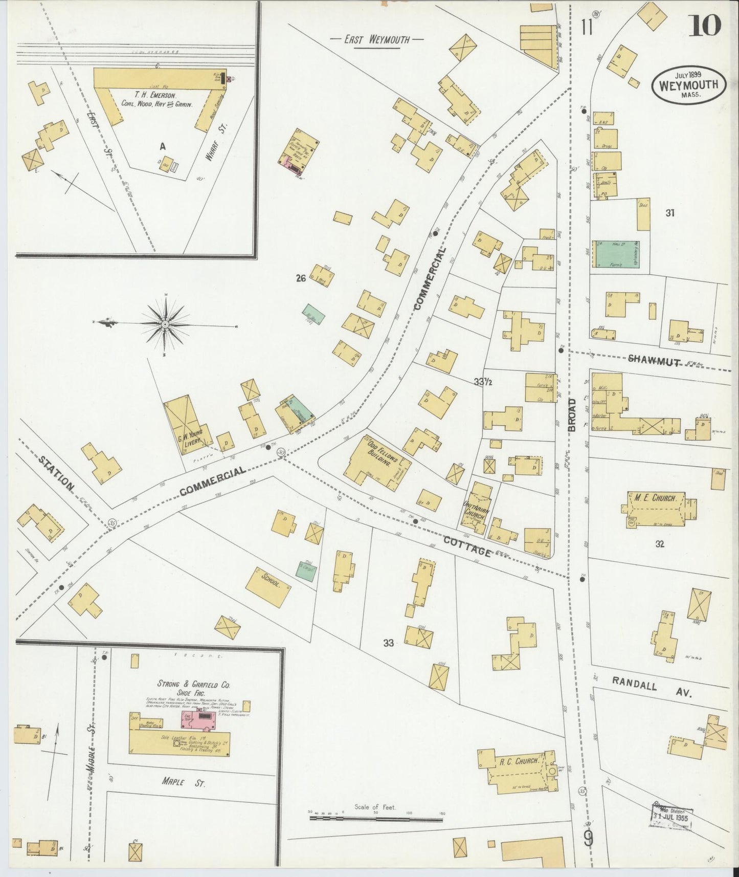 Sanborn Fire Insurance Map from Weymouth, Norfolk County, Massachusetts (1899), Sheet #0010 - Complete Map Set gallery image, historic Sanborn map, vintage wall art, Massachusetts Massachusetts