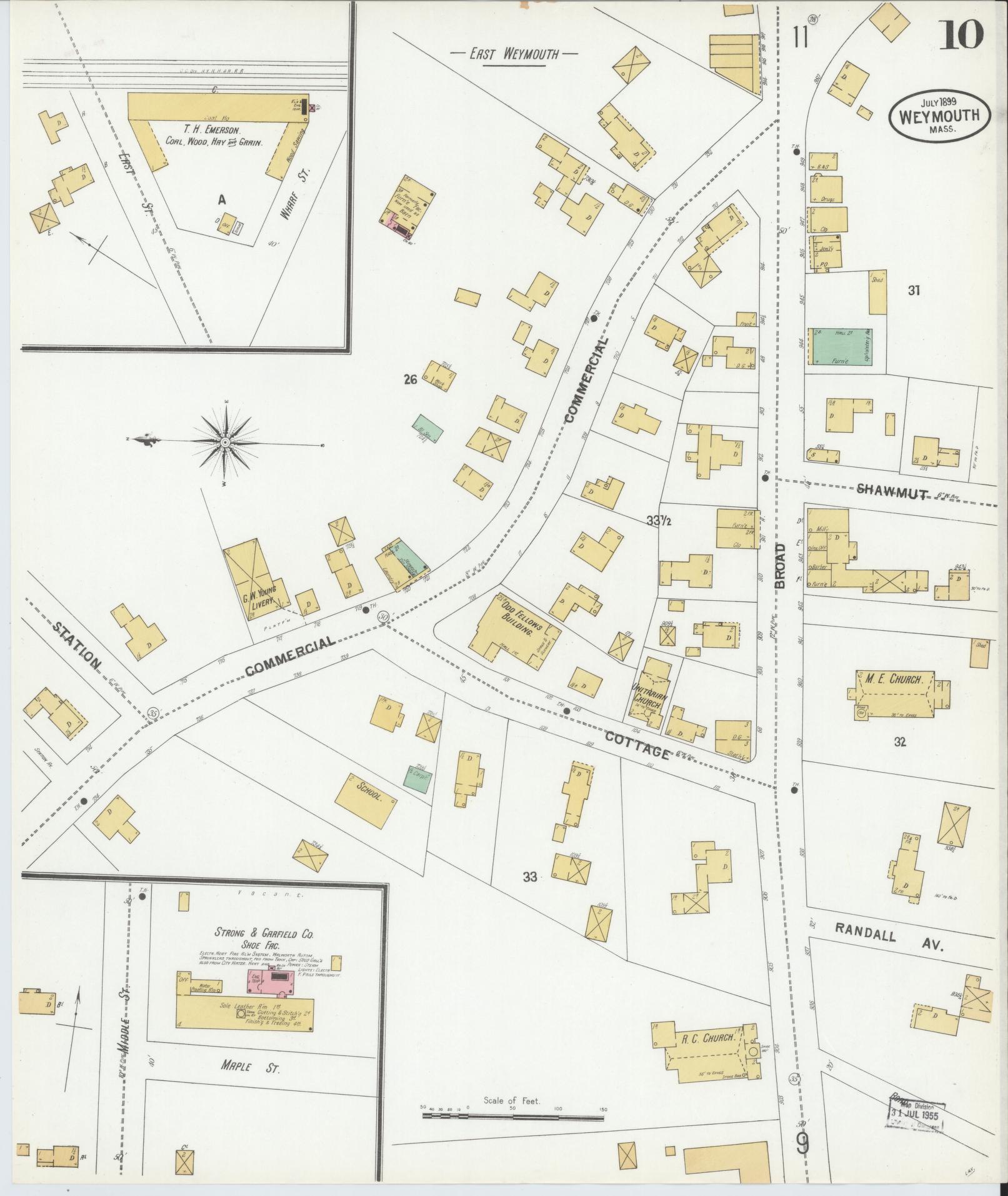 Sanborn Fire Insurance Map from Weymouth, Norfolk County, Massachusetts (1899), Sheet #0010 - Complete Map Set gallery image, historic Sanborn map, vintage wall art, Massachusetts Massachusetts