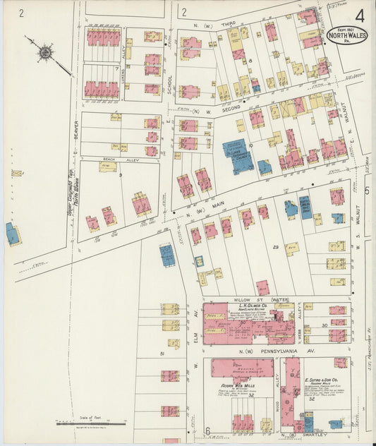 Sanborn Fire Insurance Map from North Wales, Montgomery County, Pennsylvania (1921), Sheet #0004 - Historic Sanborn Fire Insurance Map Print, vintage old map wall art, antique decor, genealogy gift, Pennsylvania Pennsylvania map