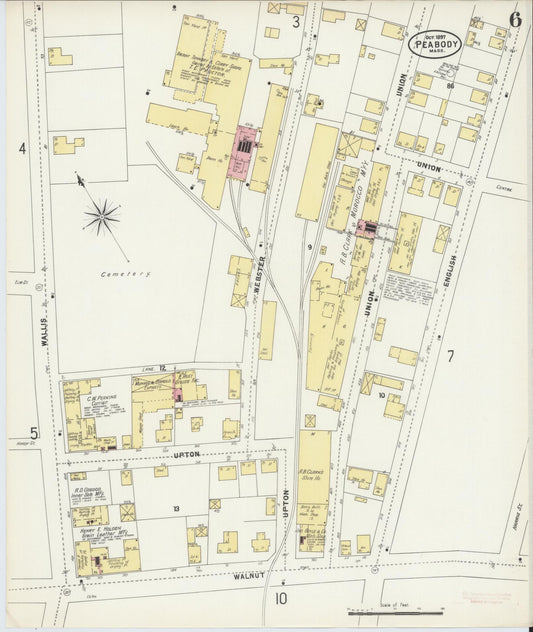 Sanborn Fire Insurance Map from Peabody, Essex County, Massachusetts (1897), Sheet #0006 - Historic Sanborn Fire Insurance Map Print, vintage old map wall art, antique decor, genealogy gift, Massachusetts Massachusetts map