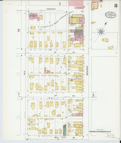 Sanborn Fire Insurance Map from Lorain, Lorain County, Ohio (1905), Sheet #0008 - Historic Sanborn Fire Insurance Map Print, vintage old map wall art, antique decor, genealogy gift, Ohio Ohio map