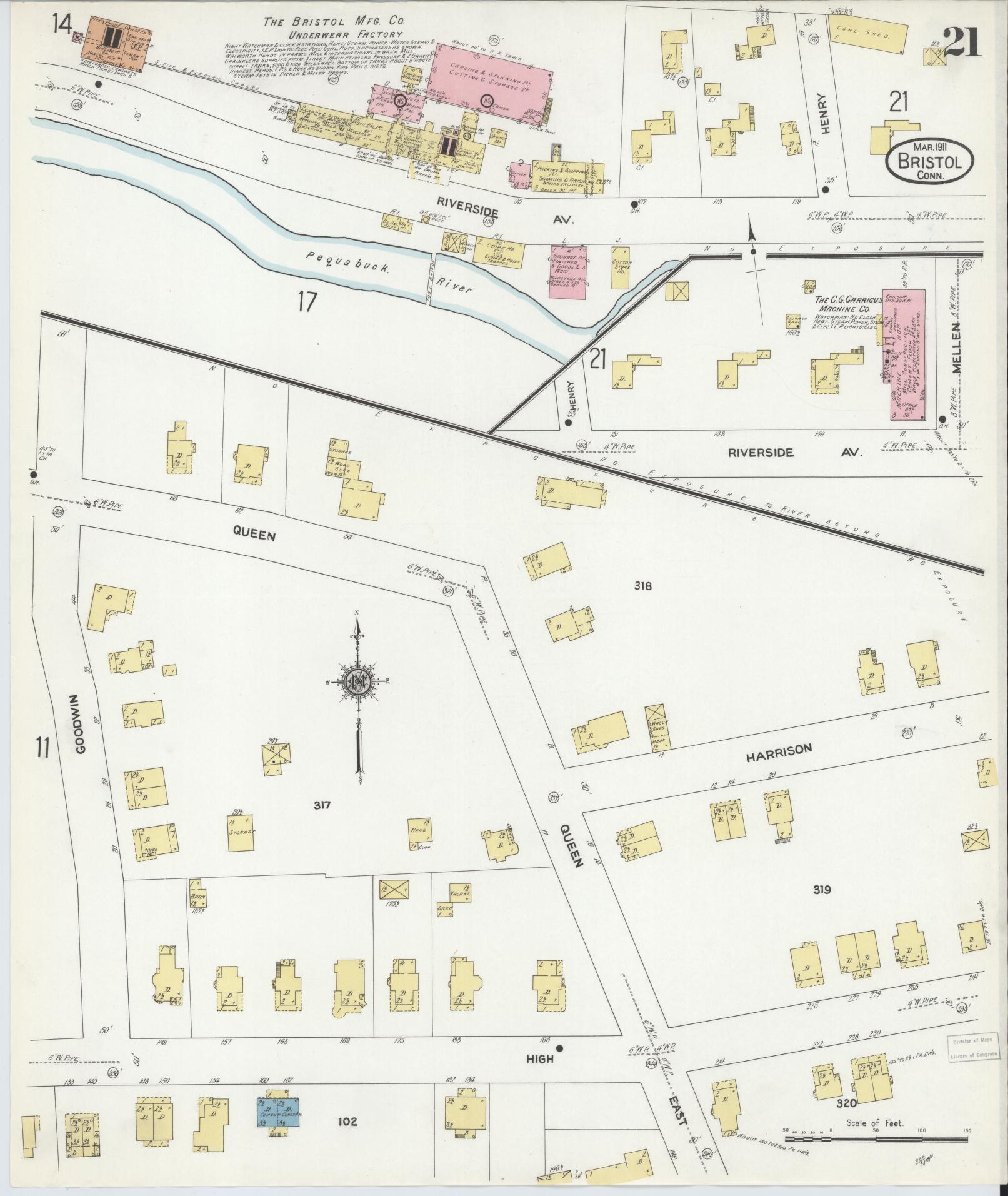 Sanborn Fire Insurance Map from Bristol, Hartford County, Connecticut (1911), Sheet #0021 - Complete Map Set gallery image, historic Sanborn map, vintage wall art, Connecticut Connecticut