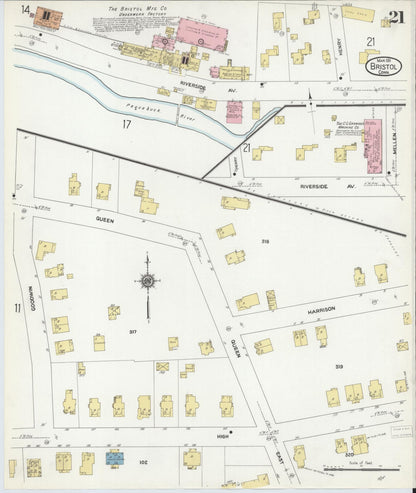 Sanborn Fire Insurance Map from Bristol, Hartford County, Connecticut (1911), Sheet #0021 - Complete Map Set gallery image, historic Sanborn map, vintage wall art, Connecticut Connecticut