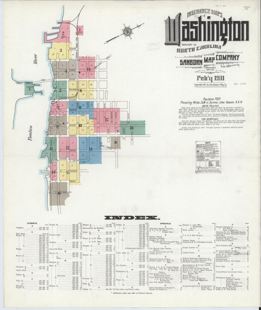 Sanborn Fire Insurance Map from Washington, Beaufort County, North Carolina (1911), Sheet #0001 - Complete Map Set gallery image, historic Sanborn map, vintage wall art, North Carolina North Carolina