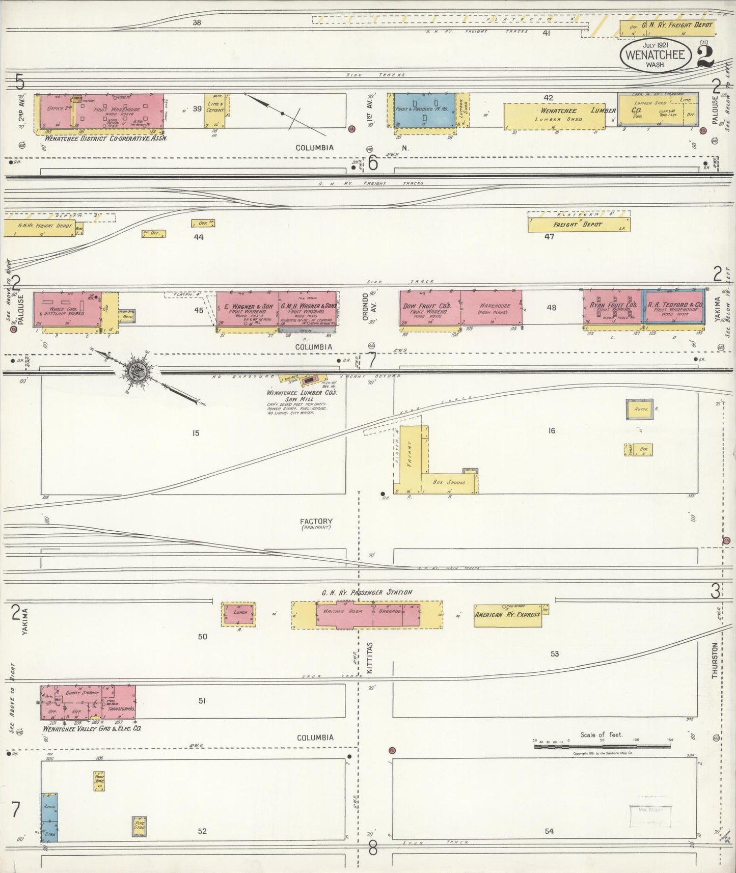 Sanborn Fire Insurance Map from Wenatchee, Chelan County, Washington (1921), Sheet #0002 - Complete Map Set gallery image, historic Sanborn map, vintage wall art, Washington Washington