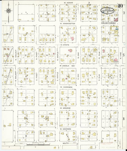 Sanborn Fire Insurance Map from Jefferson, Greene County, Iowa (1915), Sheet #0010 - Historic Sanborn Fire Insurance Map Print, vintage old map wall art