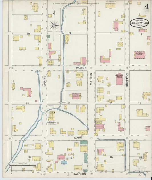 Sanborn Fire Insurance Map from Shelbyville, Bedford County, Tennessee (1894), Sheet #0004 - Historic Sanborn Fire Insurance Map Print, vintage old map wall art, antique decor, genealogy gift, Tennessee Tennessee map