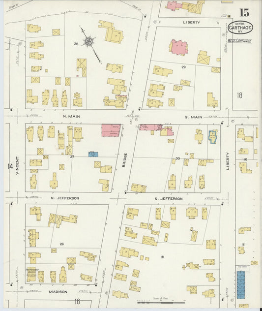 Sanborn Fire Insurance Map from Carthage, Jefferson County, New York (1915), Sheet #0015 - Historic Sanborn Fire Insurance Map Print, vintage old map wall art, antique decor, genealogy gift, New York New York map