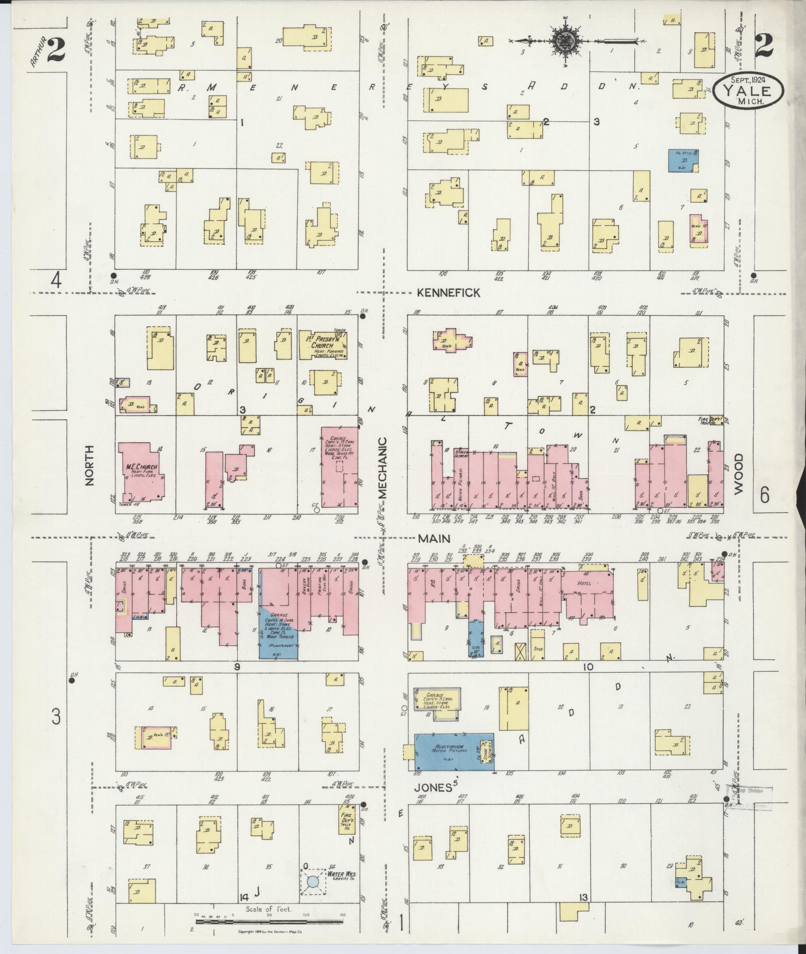 Sanborn Fire Insurance Map from Yale, Saint Clair County, Michigan (1924), Sheet #0002 - Complete Map Set gallery image, historic Sanborn map, vintage wall art, Michigan Michigan