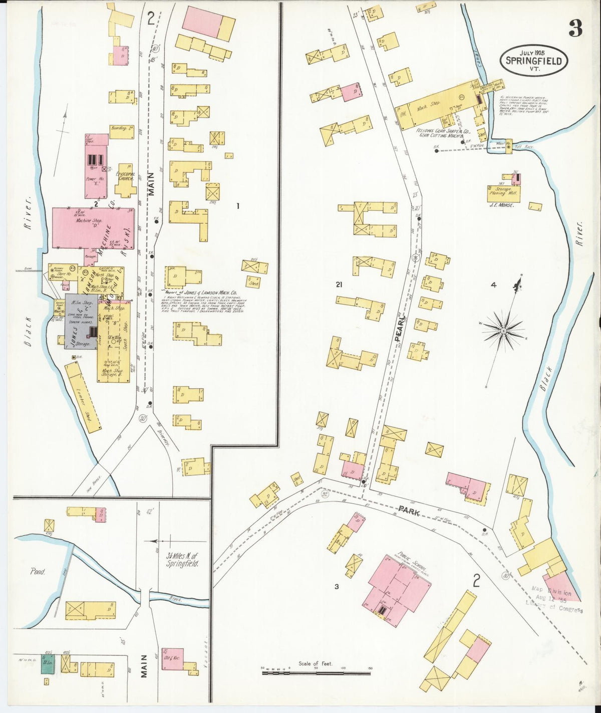 Sanborn Fire Insurance Map from Springfield, Windsor County, Vermont (1905), Sheet #0003 - Complete Map Set gallery image, historic Sanborn map, vintage wall art, Vermont Vermont
