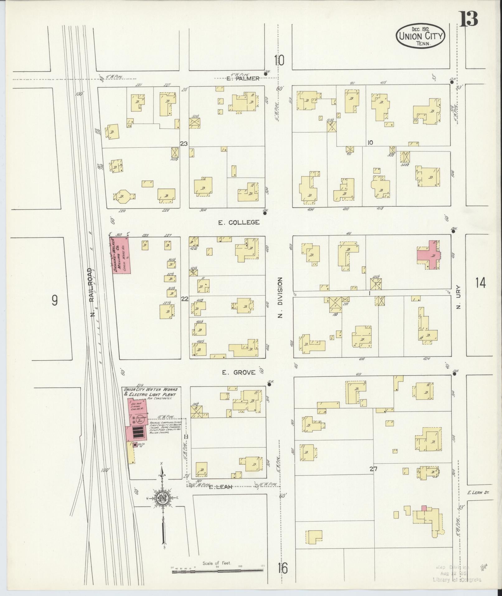 Sanborn Fire Insurance Map from Union City, Obion County, Tennessee (1912), Sheet #0013 - Complete Map Set gallery image, historic Sanborn map, vintage wall art, Tennessee Tennessee