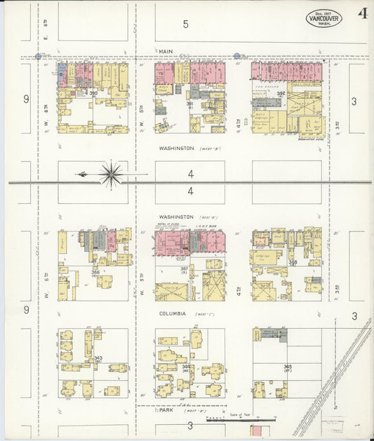 Sanborn Fire Insurance Map from Vancouver, Clark County, Washington (1907), Sheet #0004 - Historic Sanborn Fire Insurance Map Print, vintage old map wall art, antique decor, genealogy gift, Washington Washington map
