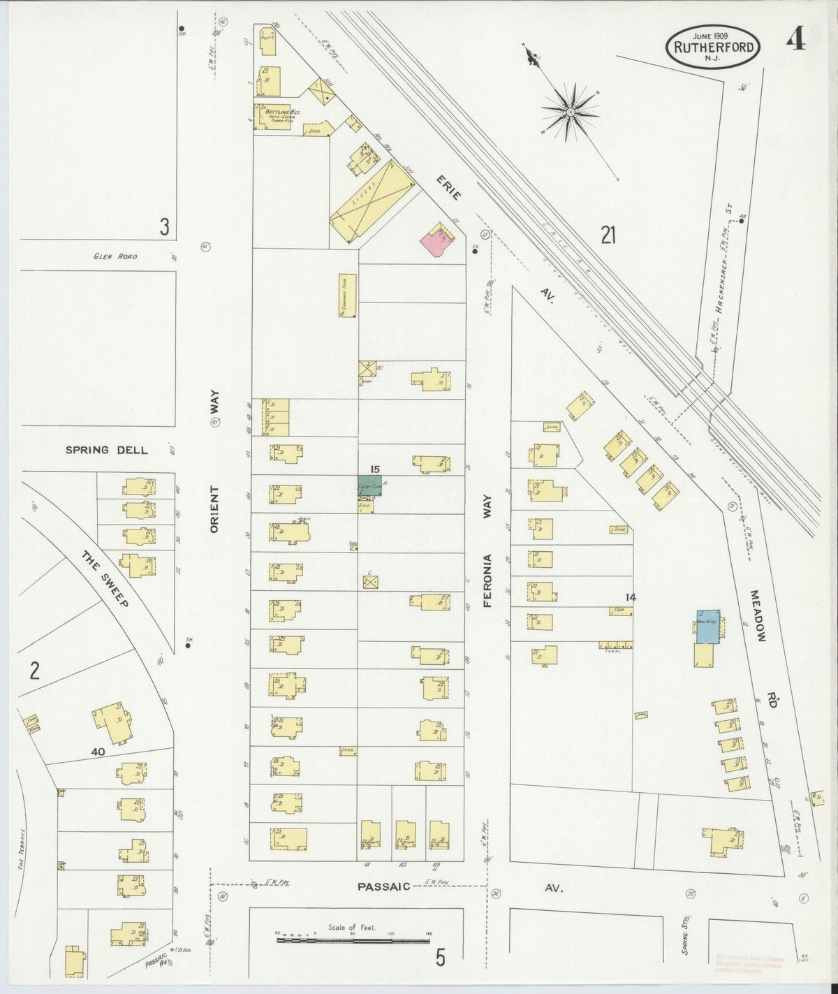 Sanborn Fire Insurance Map from Rutherford, Bergen County, New Jersey (1909), Sheet #0004 - Historic Sanborn Fire Insurance Map Print, vintage old map wall art, antique decor, genealogy gift, New Jersey New Jersey map