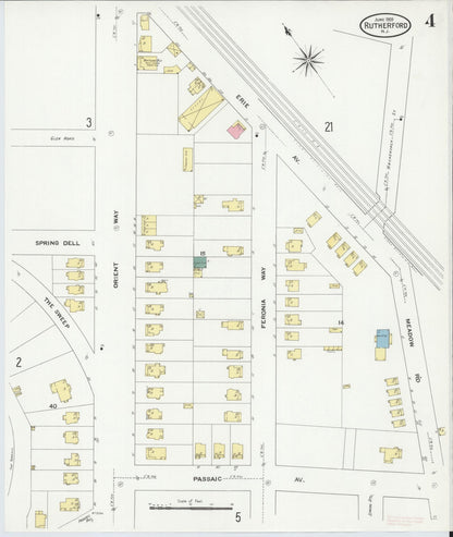 Sanborn Fire Insurance Map from Rutherford, Bergen County, New Jersey (1909), Sheet #0004 - Historic Sanborn Fire Insurance Map Print, vintage old map wall art, antique decor, genealogy gift, New Jersey New Jersey map
