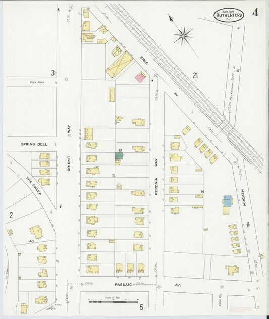 Sanborn Fire Insurance Map from Rutherford, Bergen County, New Jersey (1909), Sheet #0004 - Historic Sanborn Fire Insurance Map Print, vintage old map wall art, antique decor, genealogy gift, New Jersey New Jersey map