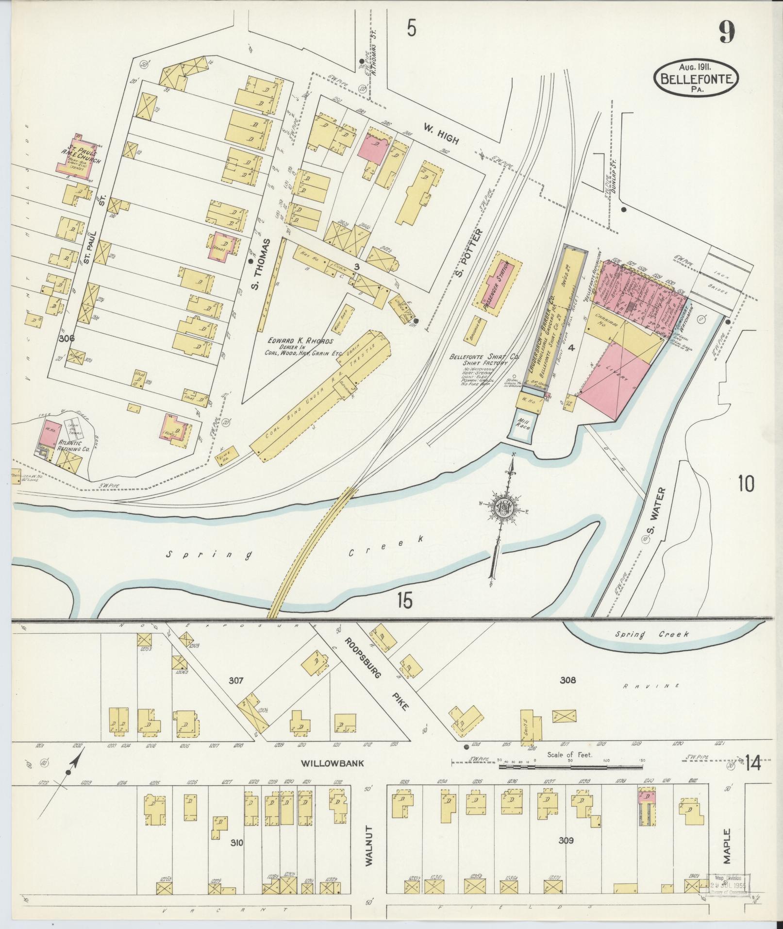 Sanborn Fire Insurance Map from Bellefonte, Centre County, Pennsylvania (1911), Sheet #0009 - Historic Sanborn Fire Insurance Map Print, vintage old map wall art, antique decor, genealogy gift, Pennsylvania Pennsylvania map