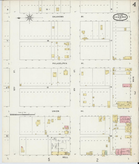 Sanborn Fire Insurance Map from Shawnee, Pottawatomie County, Oklahoma (1896), Sheet #0004 - Historic Sanborn Fire Insurance Map Print, vintage old map wall art, antique decor, genealogy gift, Oklahoma Oklahoma map
