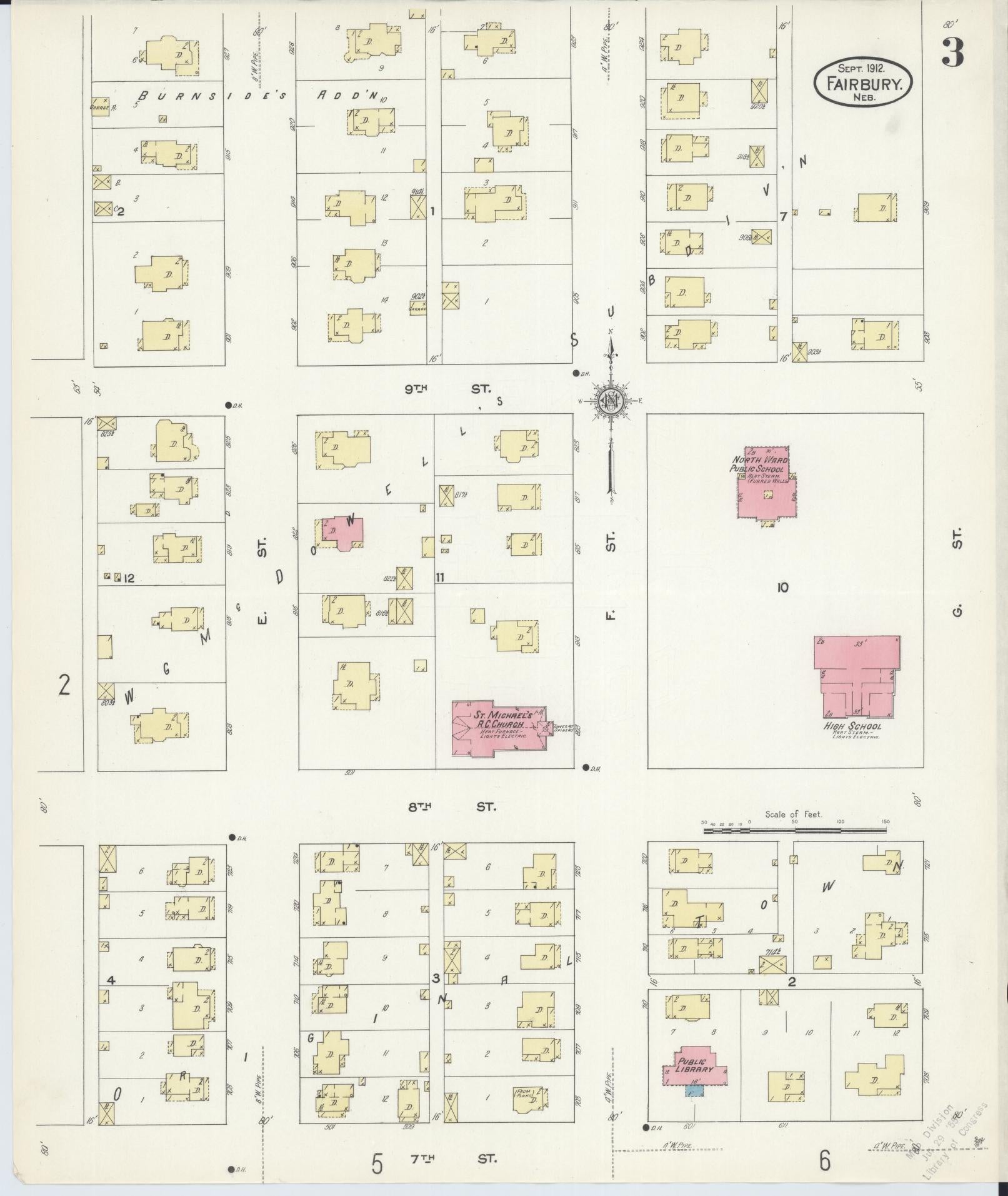 Sanborn Fire Insurance Map from Fairbury, Jefferson County, Nebraska (1912), Sheet #0003 - Historic Sanborn Fire Insurance Map Print, vintage old map wall art, antique decor, genealogy gift, Nebraska Nebraska map