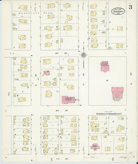 Sanborn Fire Insurance Map from Fairbury, Jefferson County, Nebraska (1912), Sheet #0003 - Historic Sanborn Fire Insurance Map Print, vintage old map wall art, antique decor, genealogy gift, Nebraska Nebraska map