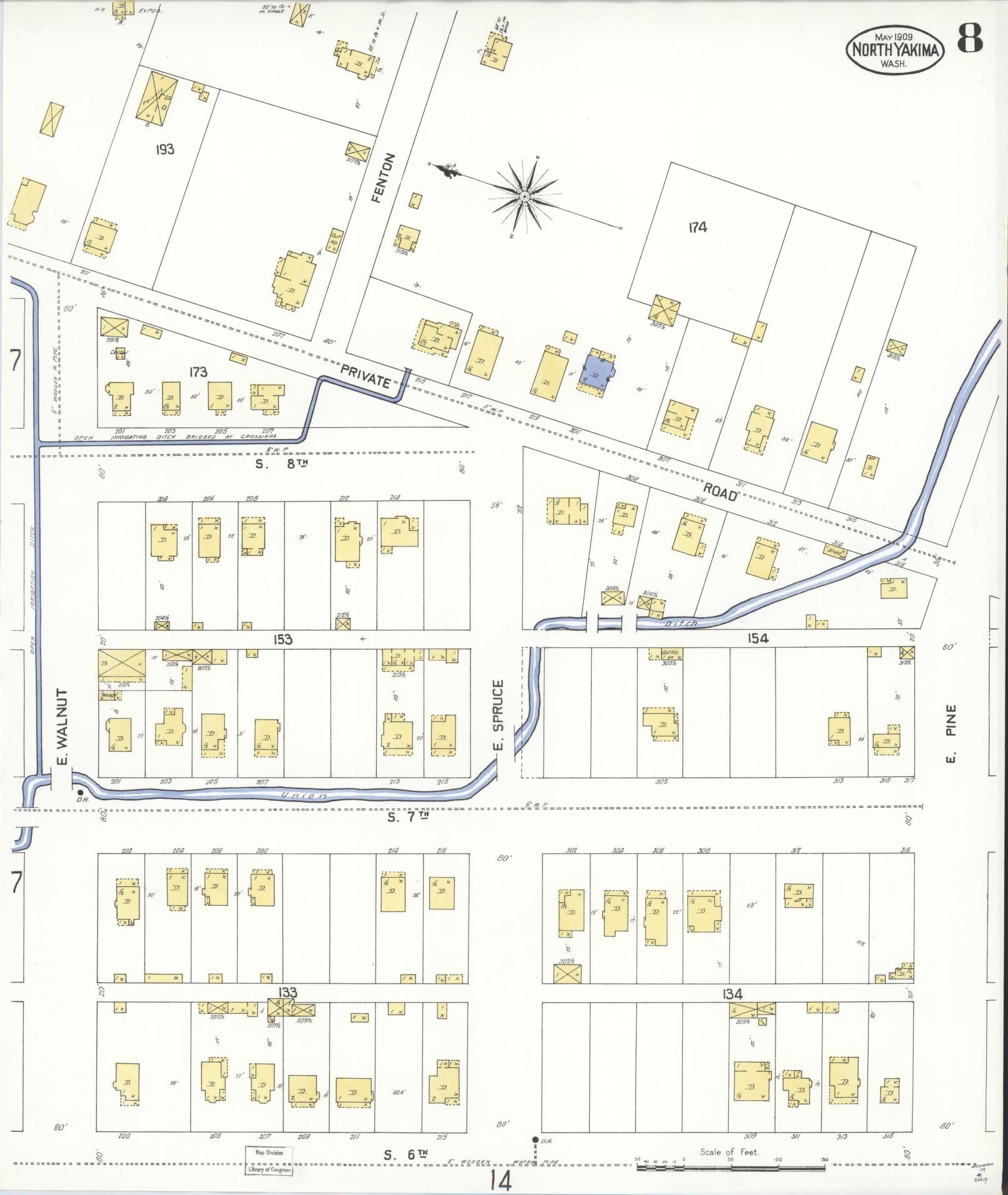 Sanborn Fire Insurance Map from North Yakima, Yakima County, Washington (1909), Sheet #0008 - Complete Map Set gallery image, historic Sanborn map, vintage wall art, Washington Washington