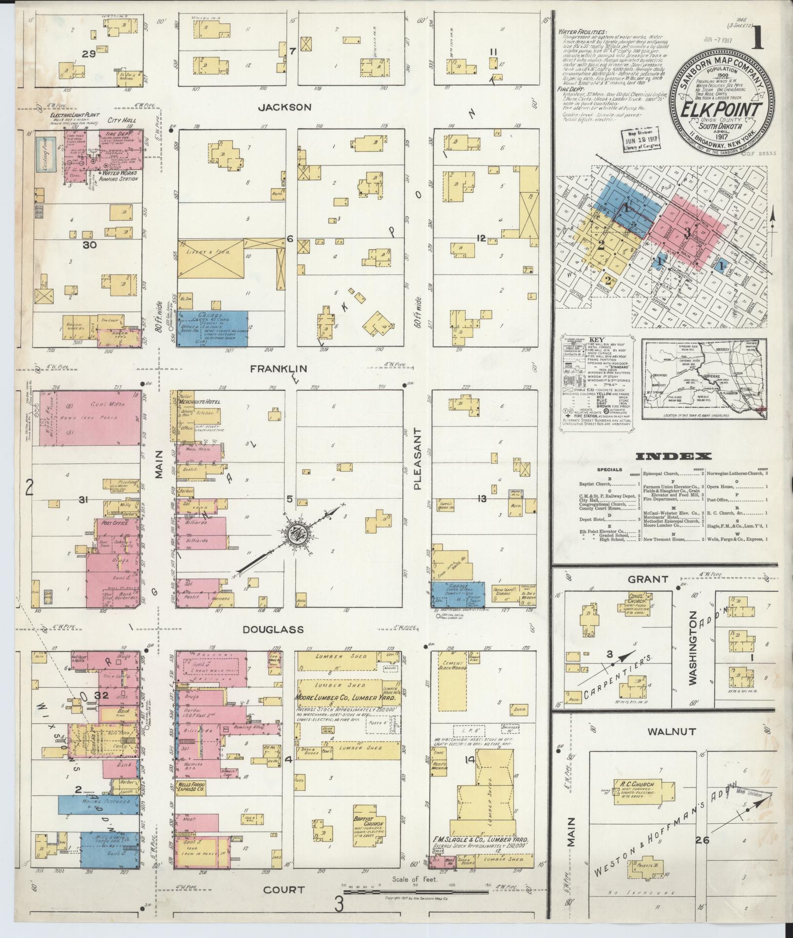 Sanborn Fire Insurance Map from Elk Point, Union County, South Dakota (1917), Sheet #0001 - Historic Sanborn Fire Insurance Map Print, vintage old map wall art, antique decor, genealogy gift, South Dakota South Dakota map