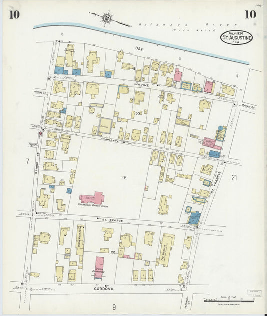 Sanborn Fire Insurance Map from Saint Augustine, Saint John's County, Florida (1924), Sheet #0010 - Historic Sanborn Fire Insurance Map Print, vintage old map wall art, antique decor, genealogy gift, Florida Florida map