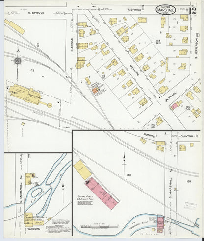 Sanborn Fire Insurance Map from Marshall, Calhoun County, Michigan (1916), Sheet #0012 - Historic Sanborn Fire Insurance Map Print, vintage old map wall art, antique decor, genealogy gift, Michigan Michigan map