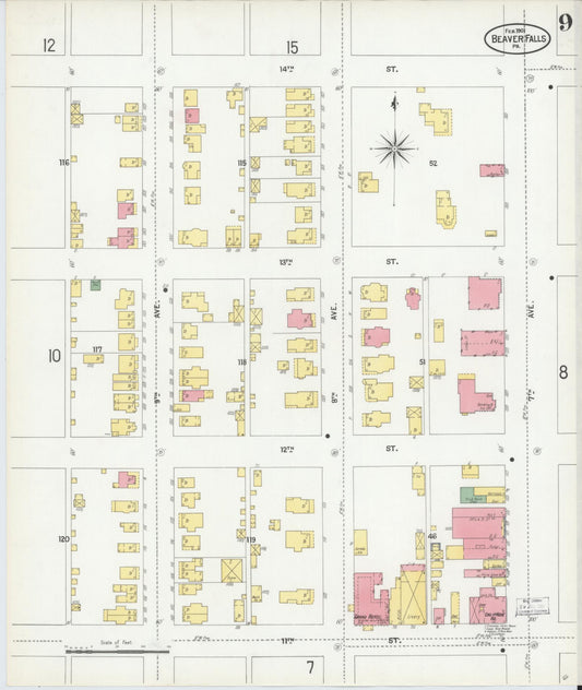 Sanborn Fire Insurance Map from Beaver Falls, Beaver County, Pennsylvania (1901), Sheet #0009 - Historic Sanborn Fire Insurance Map Print, vintage old map wall art, antique decor, genealogy gift, Pennsylvania Pennsylvania map