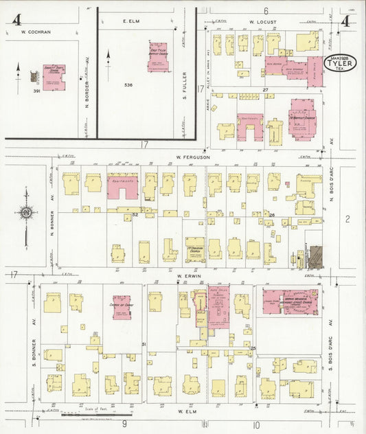 Sanborn Fire Insurance Map from Tyler, Smith County, Texas (1928), Sheet #0004 - Historic Sanborn Fire Insurance Map Print, vintage old map wall art, antique decor, genealogy gift, Texas Texas map