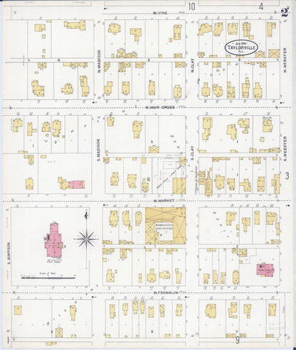 Sanborn Fire Insurance Map from Taylorville, Christian County, Illinois (1906), Sheet #0002 - Complete Map Set gallery image, historic Sanborn map, vintage wall art, Illinois Illinois