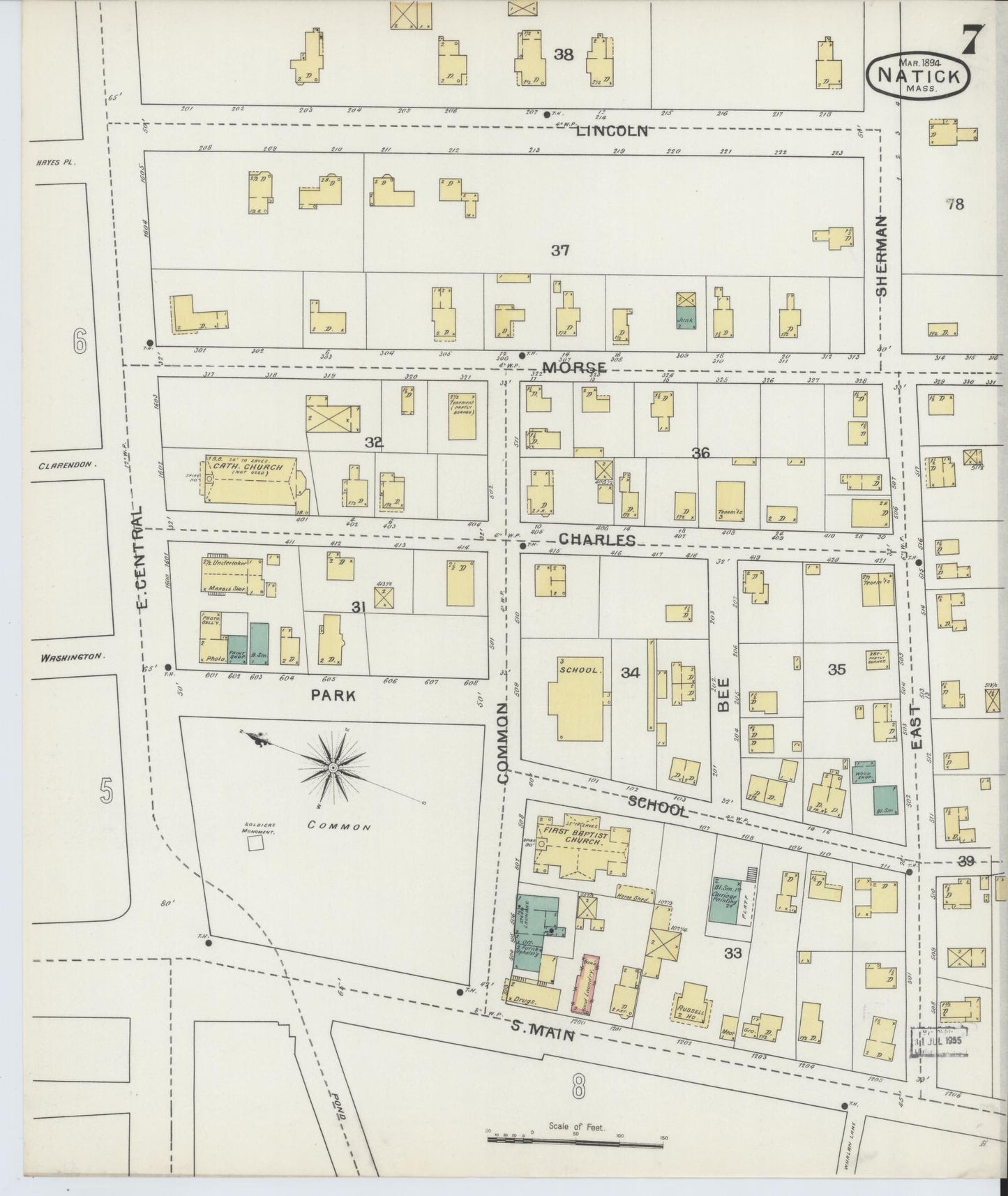 Sanborn Fire Insurance Map from Natick, Middlesex County, Massachusetts (1894), Sheet #0007 - Complete Map Set gallery image, historic Sanborn map, vintage wall art, Massachusetts Massachusetts