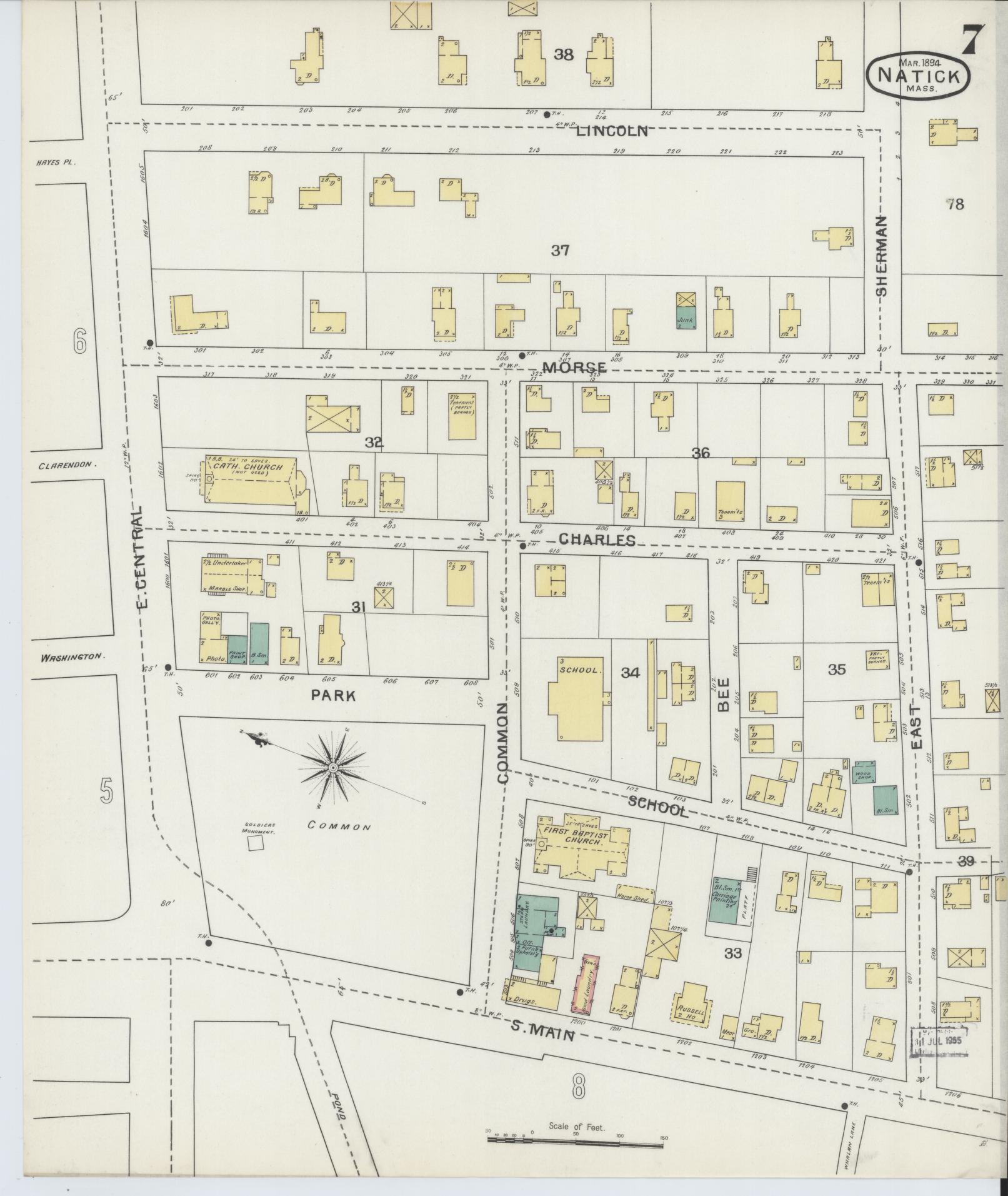 Sanborn Fire Insurance Map from Natick, Middlesex County, Massachusetts (1894), Sheet #0007 - Complete Map Set gallery image, historic Sanborn map, vintage wall art, Massachusetts Massachusetts