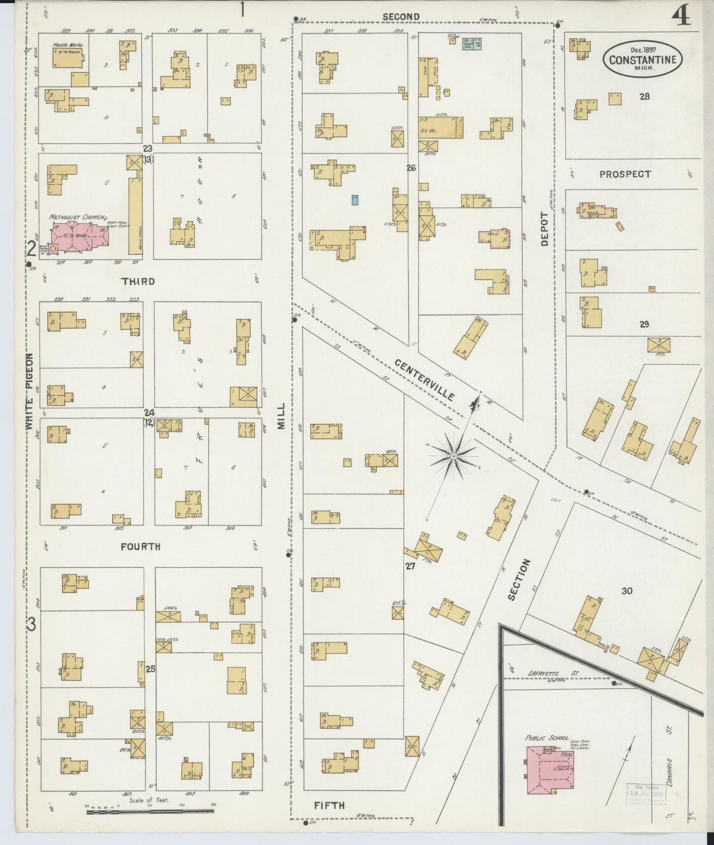 Sanborn Fire Insurance Map from Constantine, Saint Joseph County, Michigan (1897), Sheet #0004 - Complete Map Set gallery image, historic Sanborn map, vintage wall art, Michigan Michigan
