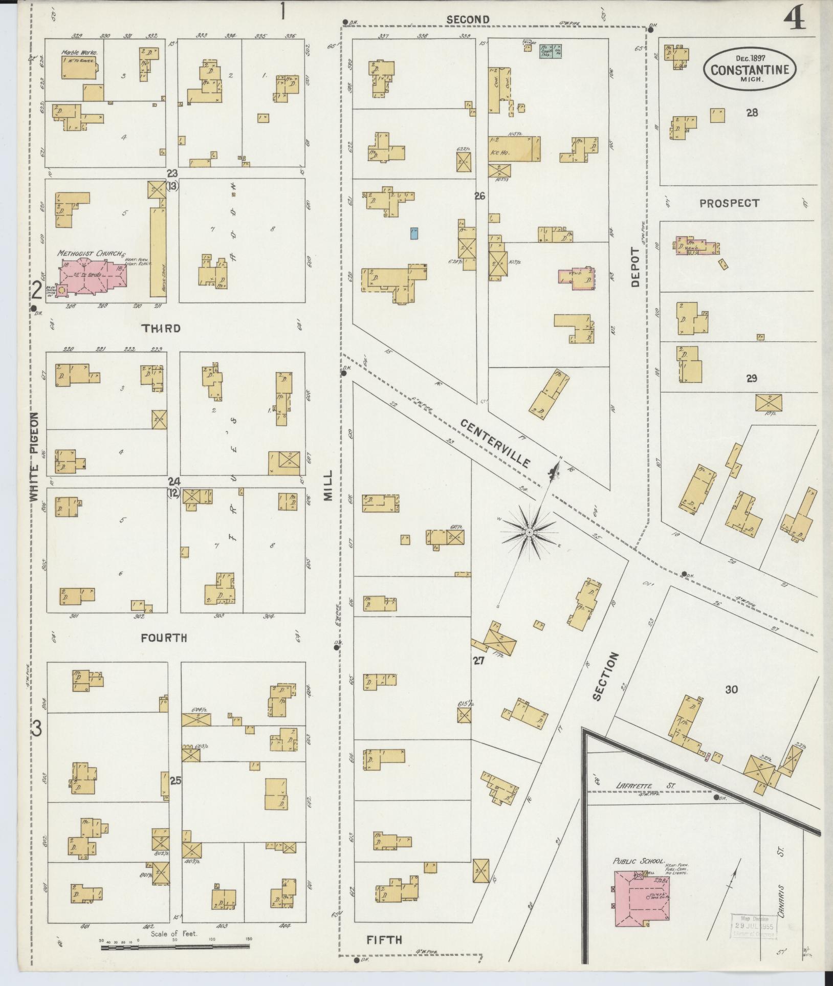 Sanborn Fire Insurance Map from Constantine, Saint Joseph County, Michigan (1897), Sheet #0004 - Complete Map Set gallery image, historic Sanborn map, vintage wall art, Michigan Michigan