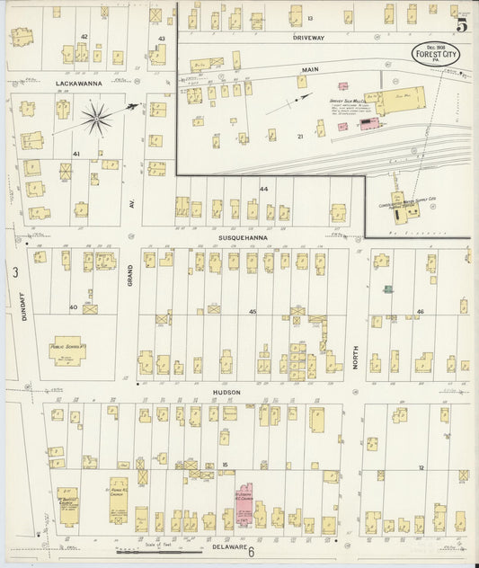 Sanborn Fire Insurance Map from Forest City, Susquehanna County, Pennsylvania (1908), Sheet #0005 - Historic Sanborn Fire Insurance Map Print, vintage old map wall art, antique decor, genealogy gift, Pennsylvania Pennsylvania map
